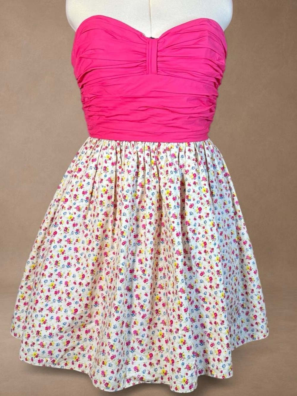 Vintage Betsey Johnson Strapless Floral Fit & Flare Dress Pink Women's Large‎